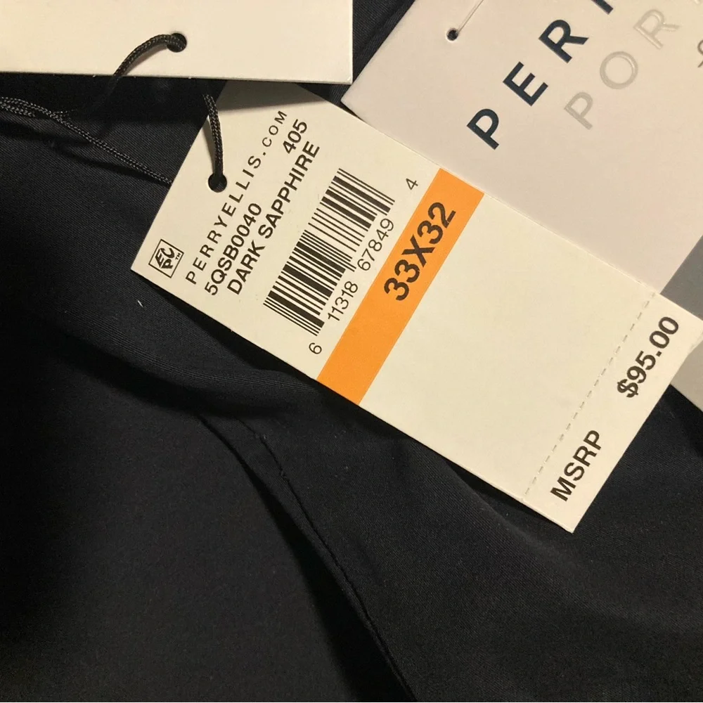 Perry Ellis brand, size 33 x 32, new with tags, dark sapphire color, men’s pants
